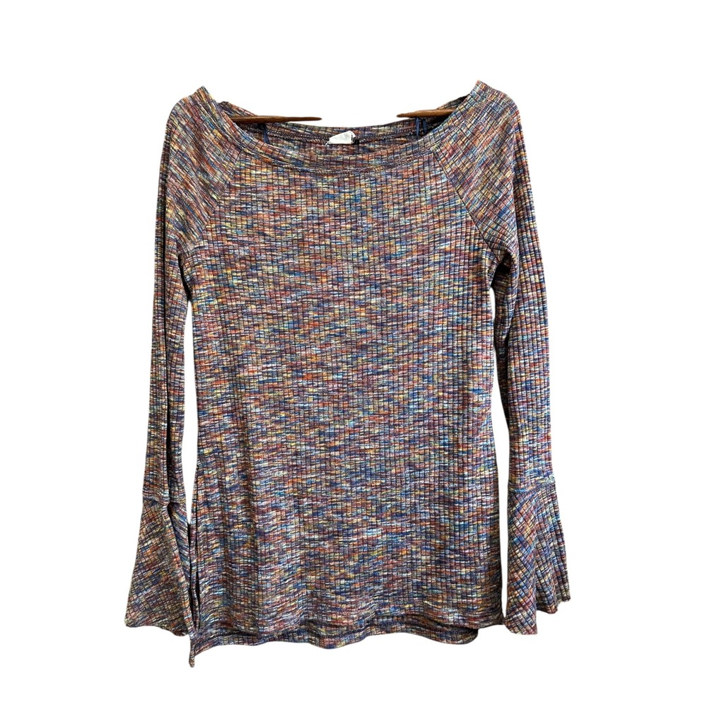 Akemi + Kin Womens Multicolor Ribbed Knit Bell‎ Sleeve Top size small